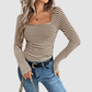 Wholesale Women's Long-Sleeve Top Square-Neck Color-Block Knit Top