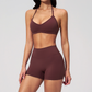 Wholesale Women's Halter Neck Sports Bra & High-Waist Booty Shorts Set – Seam-Detail Quick-Dry 2-Piece Yoga Set