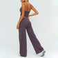 V-neck backless tank top + high-waisted loose wide-leg pants 2-piece set