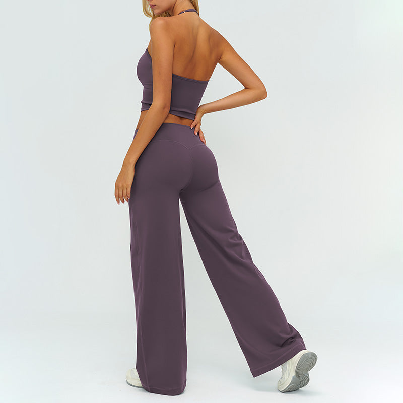 V-neck backless tank top + high-waisted loose wide-leg pants 2-piece set