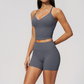 Wholesale Women's Cross-Back High Waist Yoga Set Sports Bra & Shorts with Chest Pad