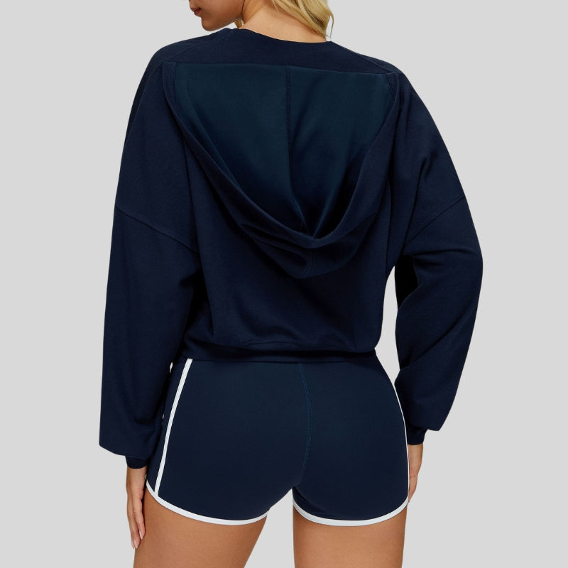 Warm V-neck hooded sweatshirt