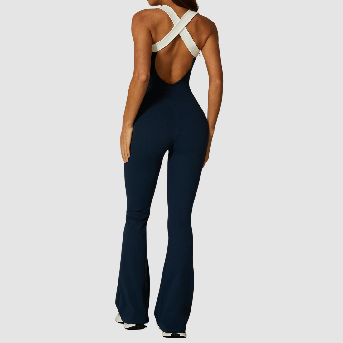 Women's Wholesale Activewear Cross-Back V-Neck Flared-Leg Yoga Jumpsuit
