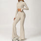 High-Neck Cropped Long Sleeve + Flared Leg Pants 2-Piece Set